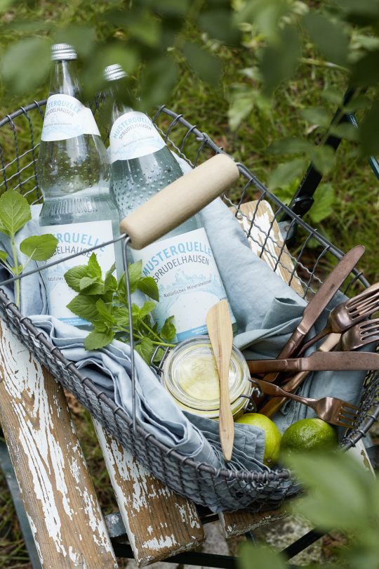 Wasserflaschen im Picknickkorb